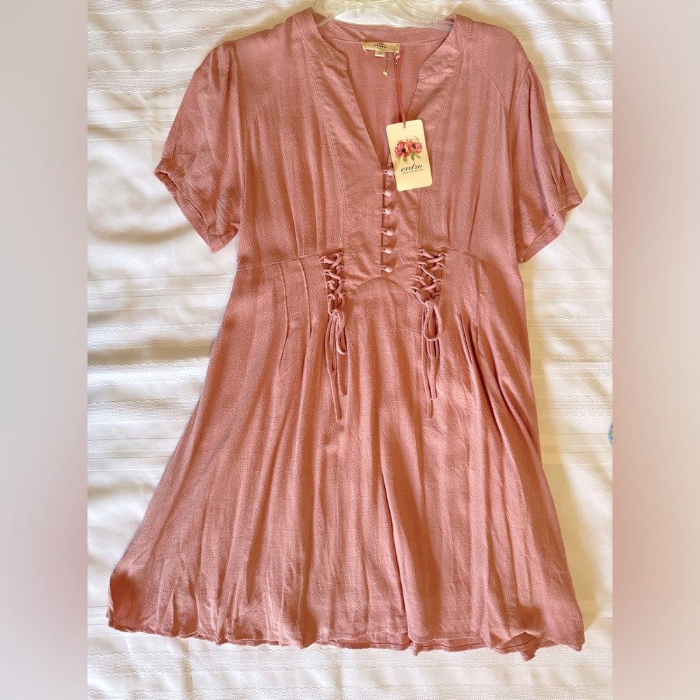 Entro Blush Lace Up Shift Dress Medium NWT
